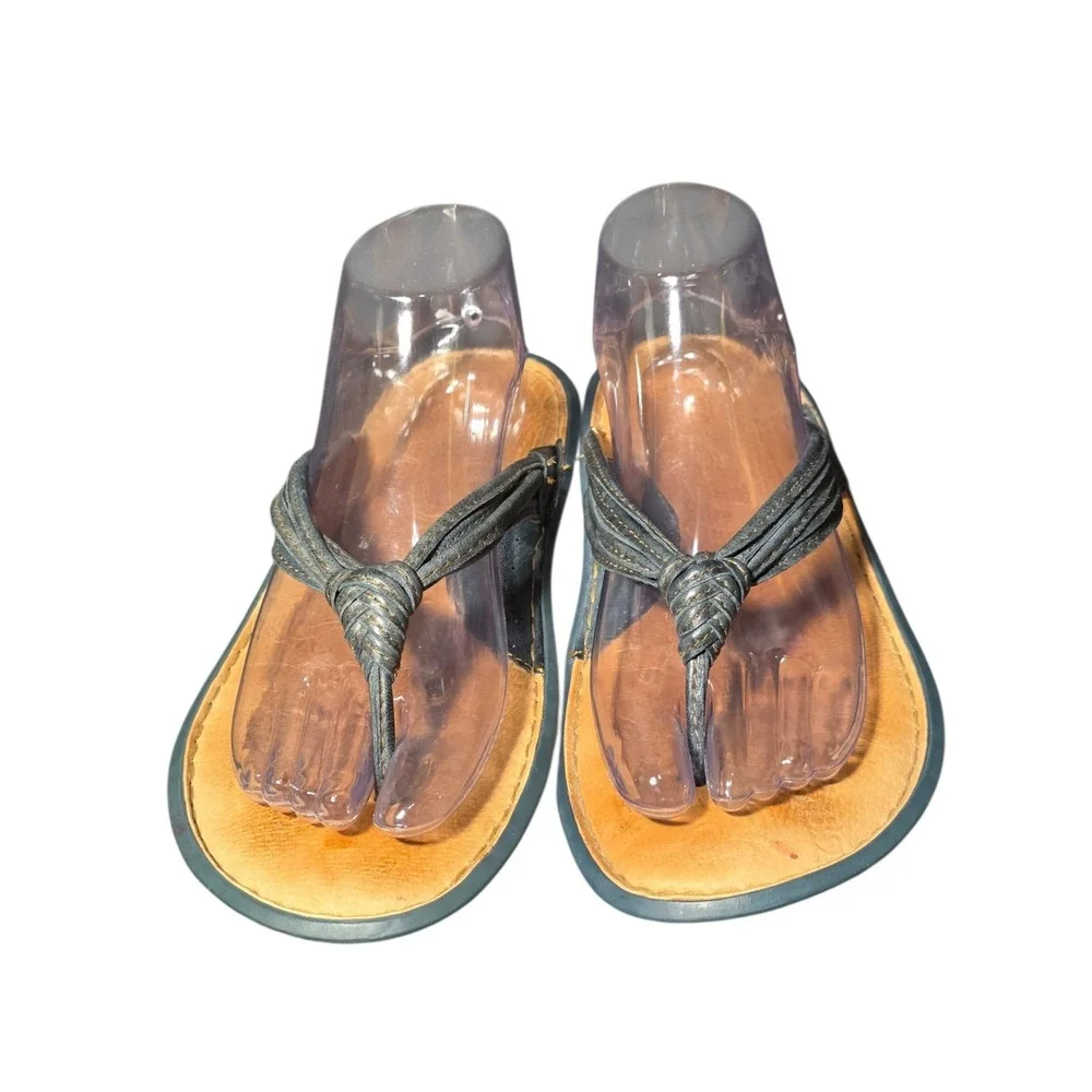 Born Womens Thong Sandals Size 9 40.5 Blue‎ Green Leather Flip Flop Floral Sole
